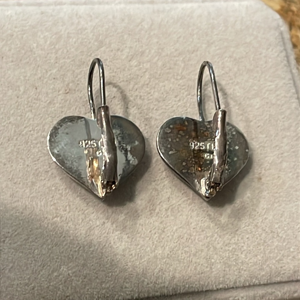 925 Sterling Silver Solid Heart Leverback Drop Ea… - image 4